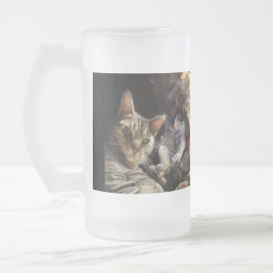 Caneca De Cerveja Vidro Jateado Gatos jogando pôquer