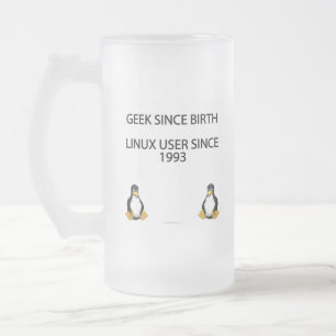 Caneca De Cerveja Vidro Jateado Geek desde o nascimento. Usuário de Linux desde