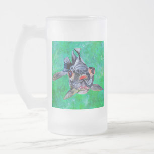 Caneca De Cerveja Vidro Jateado Geeky Blackmoor Goldfish Com Olhos Telescópicos