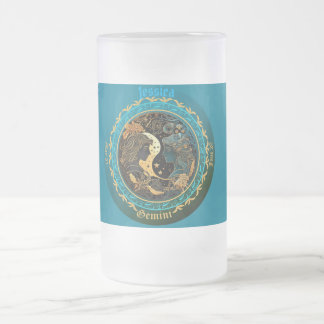 Caneca De Cerveja Vidro Jateado Gemini Zodiac Personalizável