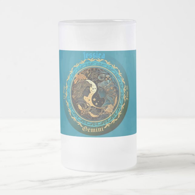 Caneca De Cerveja Vidro Jateado Gemini Zodiac Personalizável (Centro)