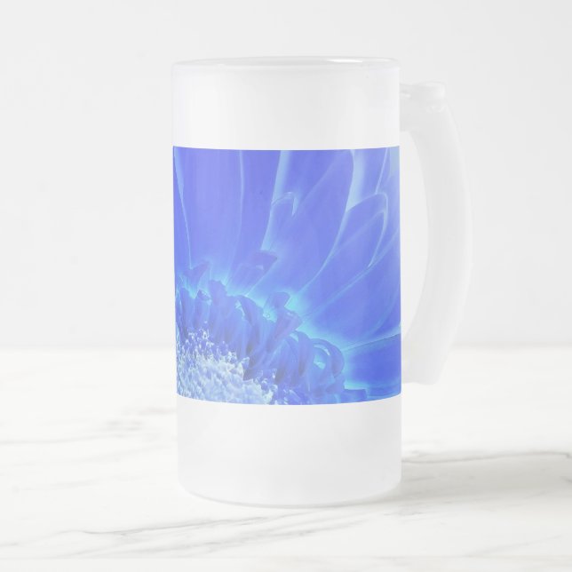 Caneca De Cerveja Vidro Jateado gerbera azul-elétrica (Frente Esquerda)