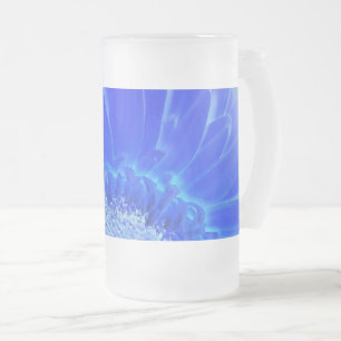 Caneca De Cerveja Vidro Jateado gerbera azul elétrico