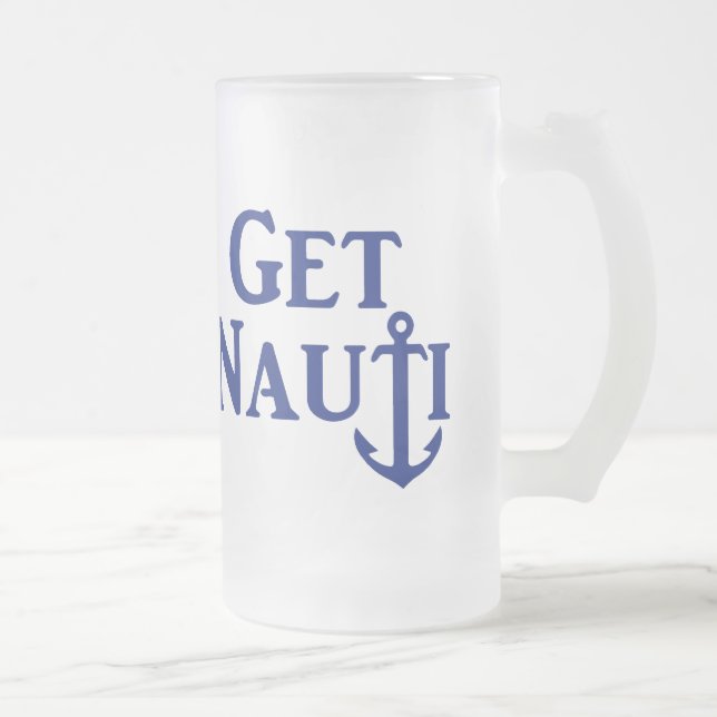 Caneca De Cerveja Vidro Jateado "GET NAUTI" - Fosco de vidro náutico (Direita)