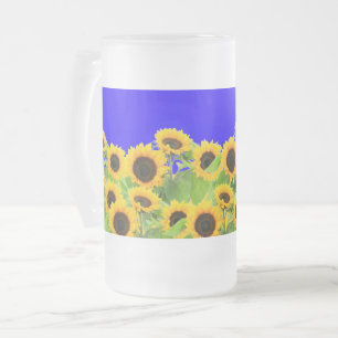 Caneca De Cerveja Vidro Jateado Girassóis - Bandeira Ucraniana Liberdade de Paz U