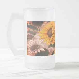 Caneca De Cerveja Vidro Jateado Girassóis brancos e amarelos #3 -