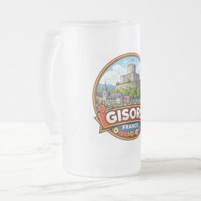 Caneca De Cerveja Vidro Jateado Gisors France  (Frente Esquerda)