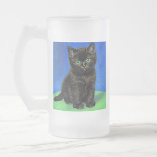 Caneca De Cerveja Vidro Jateado Gogh Style Black Kitten