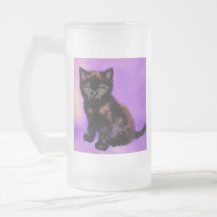 Caneca De Cerveja Vidro Jateado Gogh Style Purple Cat