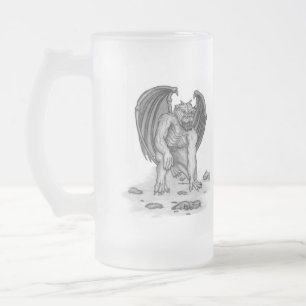 Caneca De Cerveja Vidro Jateado Golem Gargoyle Design preto e branco