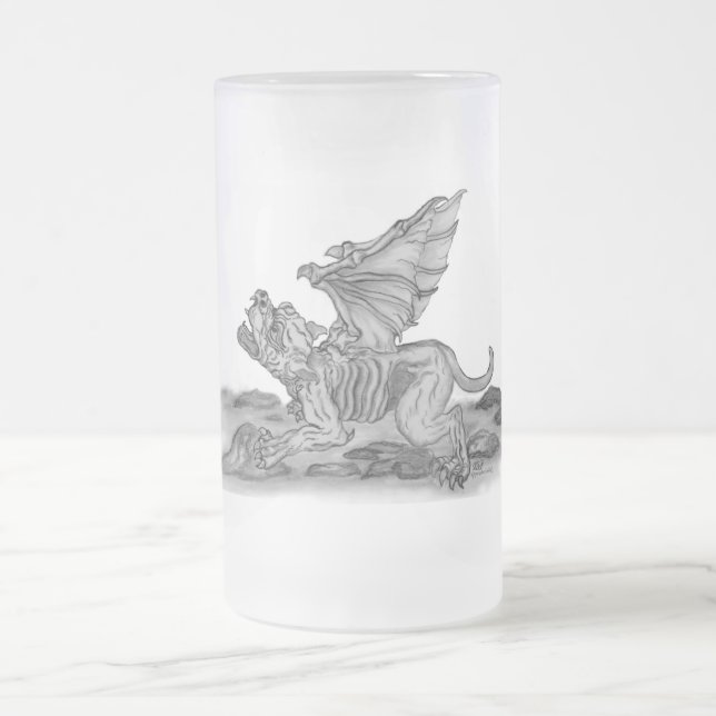 Caneca De Cerveja Vidro Jateado GOLEM Gargoyle design preto e branco (Centro)