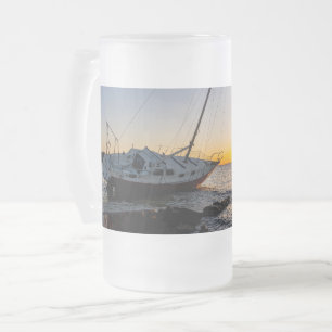 Caneca De Cerveja Vidro Jateado Golfo De Breeze E Jetty Sunset Fosco Mug