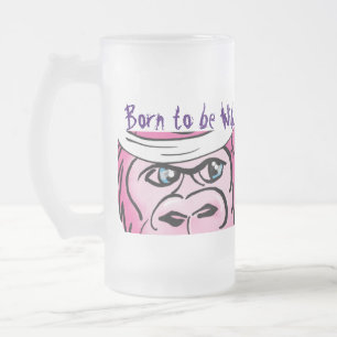 Caneca De Cerveja Vidro Jateado Gorila engraçado do rosa selvagem