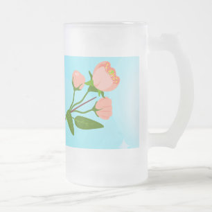 Caneca De Cerveja Vidro Jateado Gradação do céu azul com ramificação primavera flo