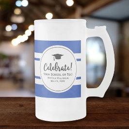 Caneca De Cerveja Vidro Jateado Graduação esportiva Moderna Collegiate Blue Stripe