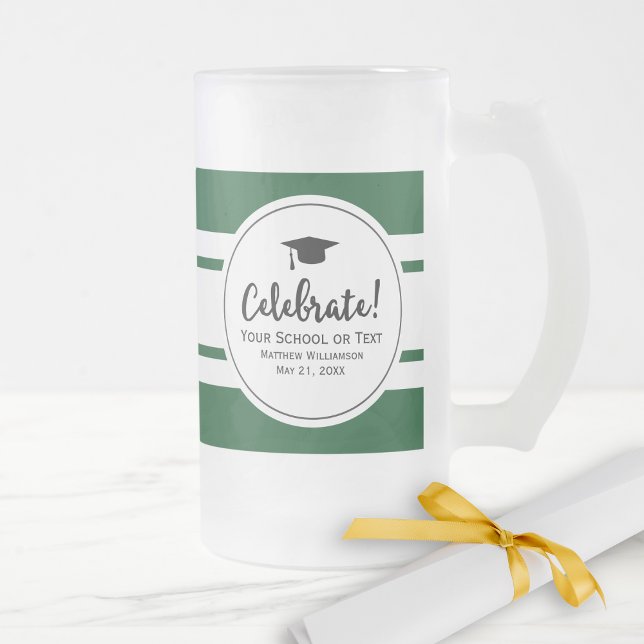 Caneca De Cerveja Vidro Jateado Graduação esportiva Moderna Greve Verde Colegial (Criador carregado)