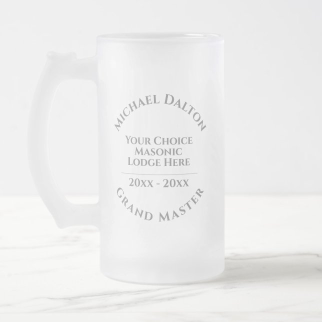 Caneca De Cerveja Vidro Jateado Grand Master Masonic (Esquerda)