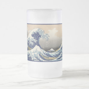 Caneca De Cerveja Vidro Jateado Grande Onda de Kanagawa e Monte Fuji Mar do Japão