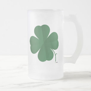 Caneca De Cerveja Vidro Jateado Grande Quatro Folhas