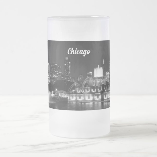 Caneca De Cerveja Vidro Jateado Grant Park Chicago Greyscale Fosco Mug (Centro)