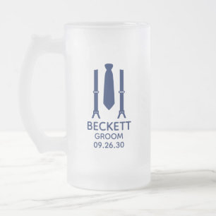 Caneca De Cerveja Vidro Jateado Gravata Azul do Noivo
