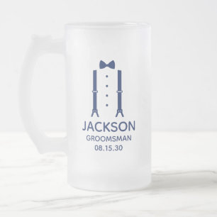 Caneca De Cerveja Vidro Jateado Gravata Azul do Padrinho