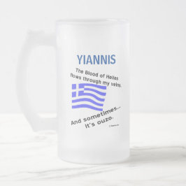 Caneca De Cerveja Vidro Jateado GregFlag Hellas Blood e Ouzo