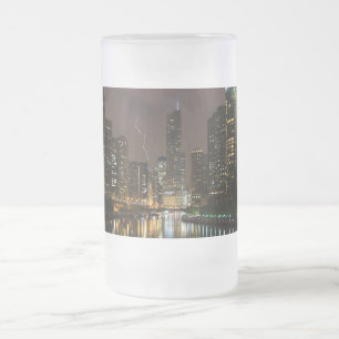 Caneca De Cerveja Vidro Jateado Greve de Relâmpago sobre o Fosco de Chicago River