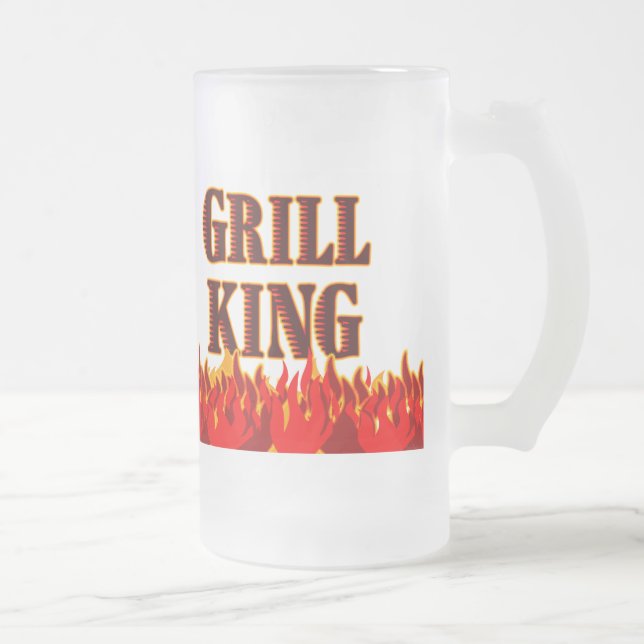 Caneca De Cerveja Vidro Jateado Grill King Red Flames CHURRASCO Dizendo Mug (Direita)