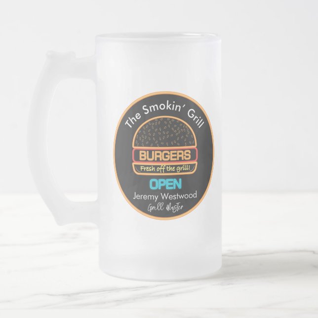 Caneca De Cerveja Vidro Jateado Grill Master Griling Glass Drinkware (Esquerda)