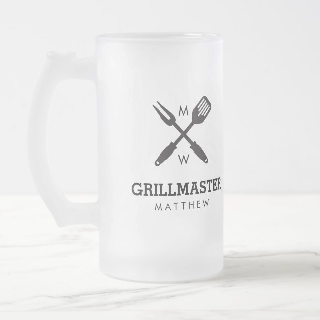 Caneca De Cerveja Vidro Jateado Grillmaster Beer Mug Personalizado (Esquerda)