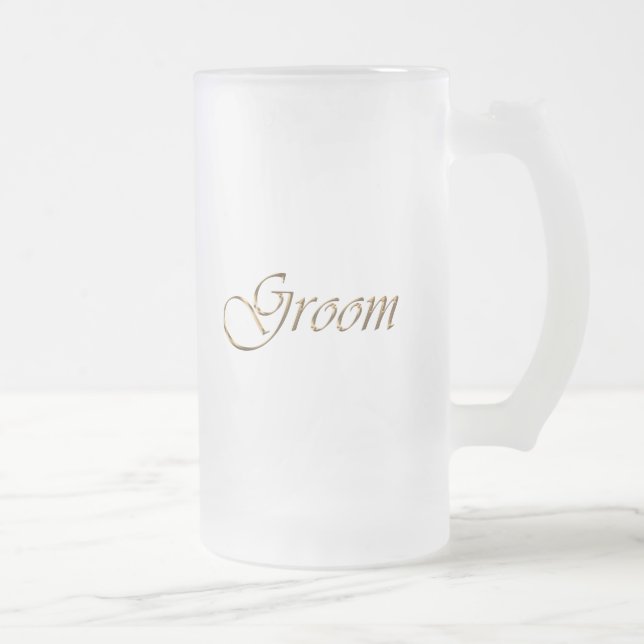 Caneca De Cerveja Vidro Jateado Groom, guião dourado, chic elegante (Direita)