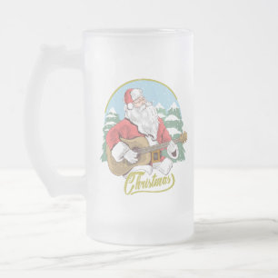 Caneca De Cerveja Vidro Jateado Guitarra que joga o Natal de Papai Noel