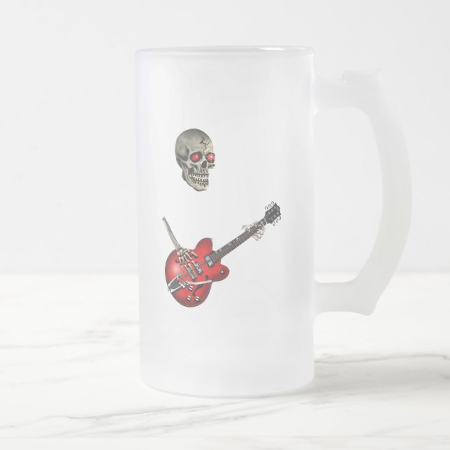 Caneca De Cerveja Vidro Jateado Guitarrista do crânio (Direita)