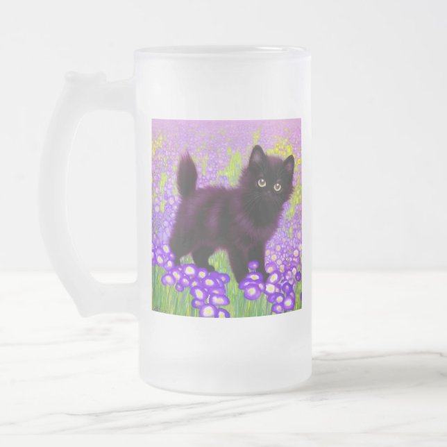 Caneca De Cerveja Vidro Jateado Gustav Klimt Black Kitten (Esquerda)