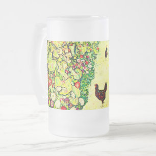 Caneca De Cerveja Vidro Jateado Gustav Klimt Garden com Galinhas