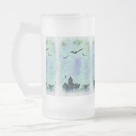 Caneca De Cerveja Vidro Jateado Halloween House | Aranhas + Bats!