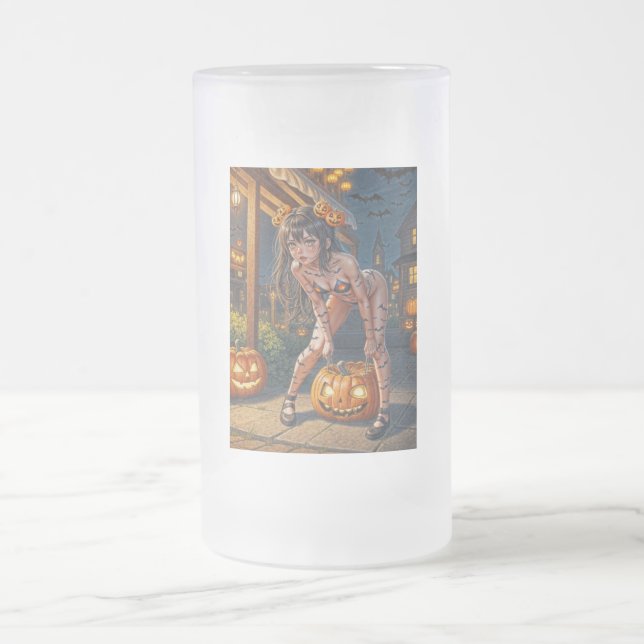 Caneca De Cerveja Vidro Jateado Halloween Monster Jack-o-Lanterna e Bat Vixen Girl (Centro)