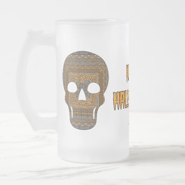 Caneca De Cerveja Vidro Jateado Halloween Skull Mug (Esquerda)