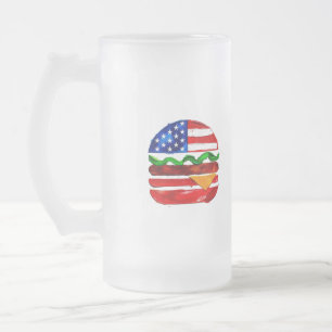 Caneca De Cerveja Vidro Jateado Hamburger América (Pintura Branca Nº 1)