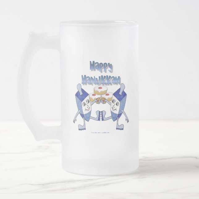 Caneca De Cerveja Vidro Jateado Hanukkah Dancing Dreidels e Jelly Doughnut (Esquerda)