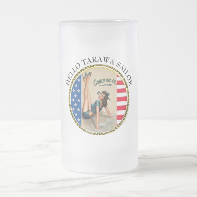 CANECA DE CERVEJA VIDRO JATEADO HELLO TARAWA SAILOR (Centro)