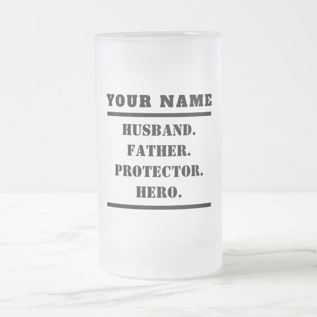 Caneca De Cerveja Vidro Jateado Herói personalizado do marido (Centro)