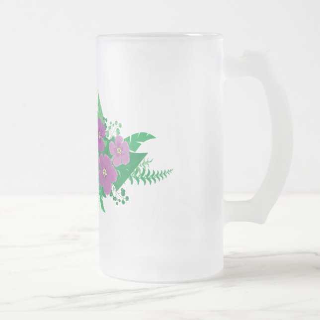 Caneca De Cerveja Vidro Jateado Hibisco Roxo (Direita)