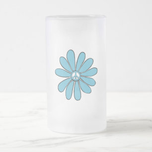 Caneca De Cerveja Vidro Jateado Hippie Flower Power Peace Sign in Aqua