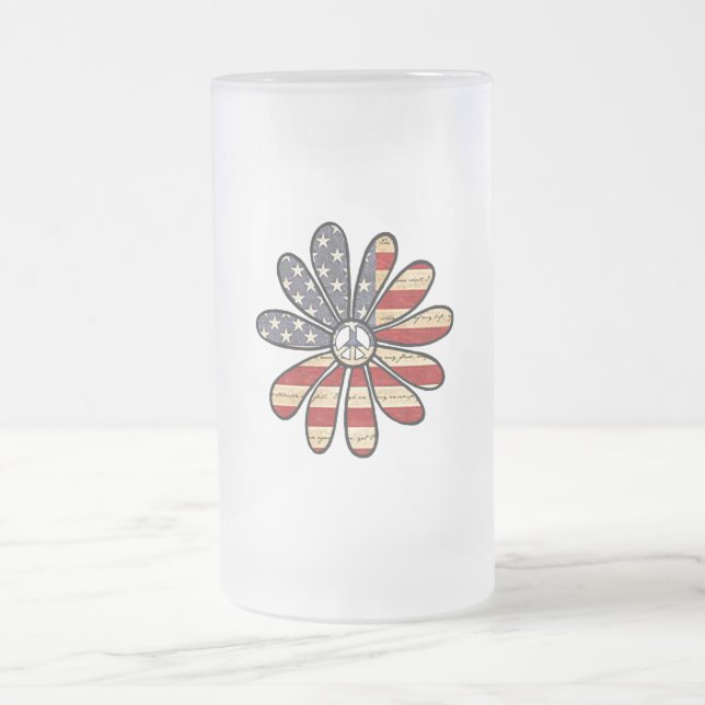 Caneca De Cerveja Vidro Jateado Hippie Flower Power Sign American Flag (Centro)