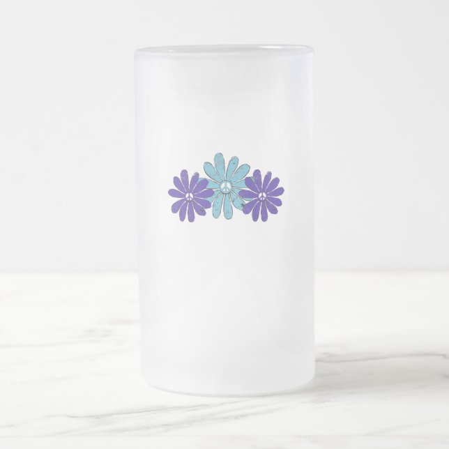 Caneca De Cerveja Vidro Jateado Hippie - Sinal de Paz Flor Potência Aqua Roxo (Centro)