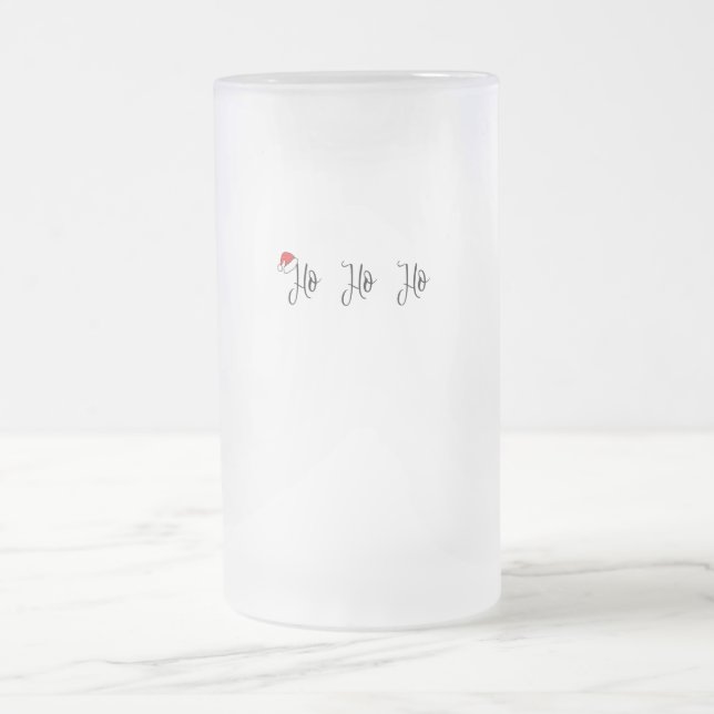 Caneca De Cerveja Vidro Jateado Ho Ho vestindo um chapéu vermelho de santa (Centro)