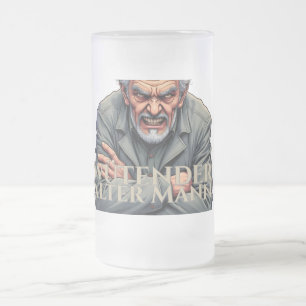 Caneca De Cerveja Vidro Jateado Homem Velho Irritado – Ilustração de Desenho Anima