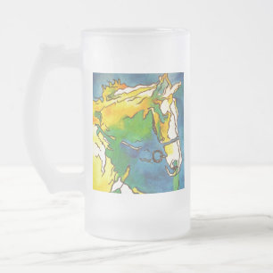 Caneca De Cerveja Vidro Jateado "Horse and Bridle Colorful Black Outline Art" #ho